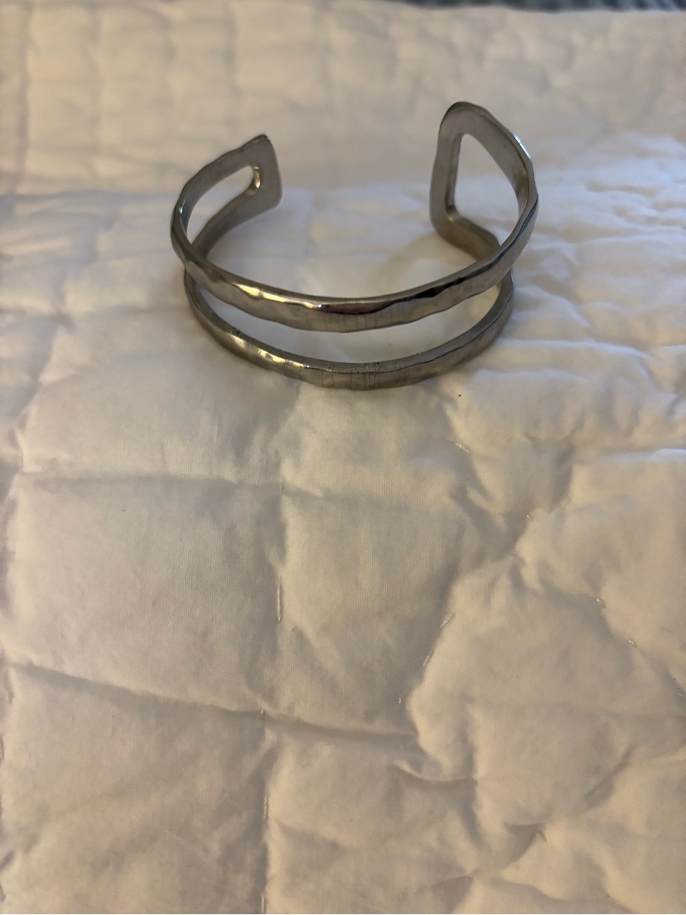 Hammered Silver Tone Open Cuff Bracelet